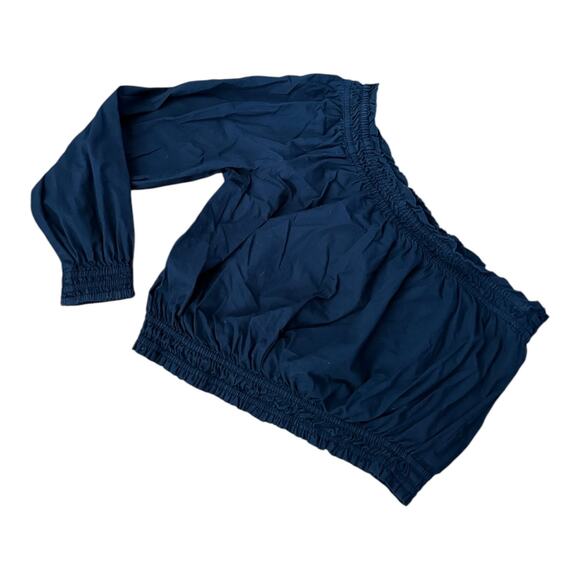 Free people sexy one sleeve crop top off shoulder top navy size small - Picture 3 of 8